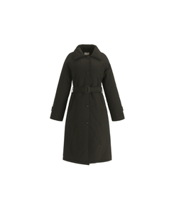 （通勤コーデアウター／着膨れゼロ♥）   トレンチ風ベルト付き 中綿ロングコート