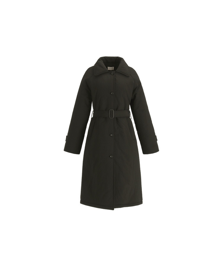 （通勤コーデアウター／着膨れゼロ♥）   トレンチ風ベルト付き 中綿ロングコート