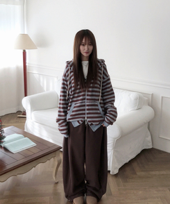 サイドスリットスナップボタンフリースワイドパンツ(5color) BROWN