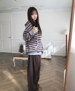 サイドスリットスナップボタンフリースワイドパンツ(5color) BROWN