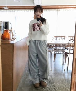 サイドスリットスナップボタンフリースワイドパンツ(5color) MERANGE GRAY