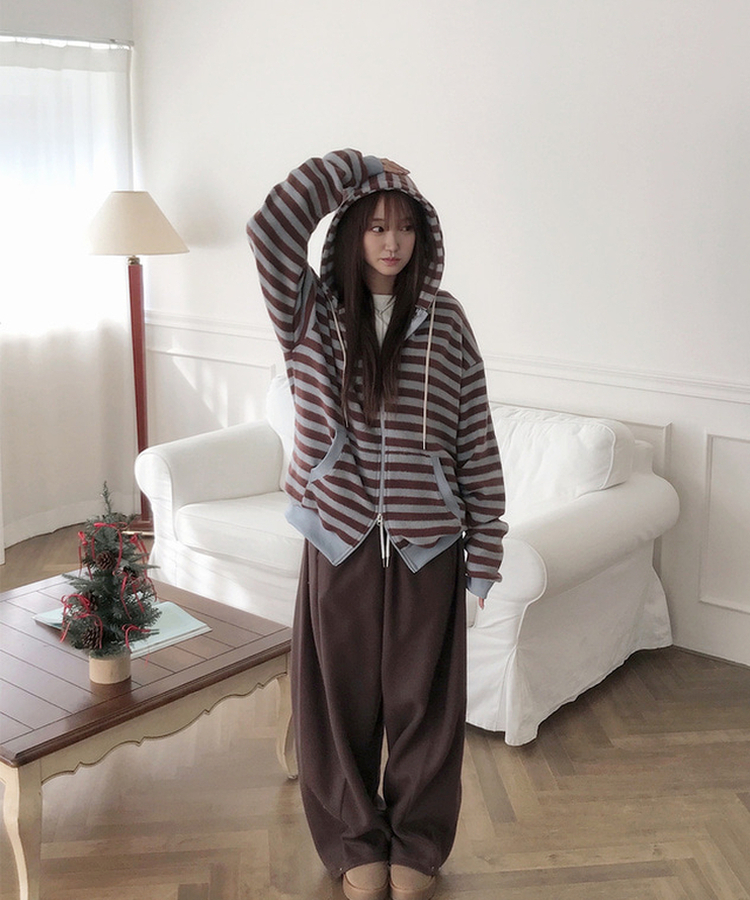 サイドスリットスナップボタンフリースワイドパンツ(5color) BROWN