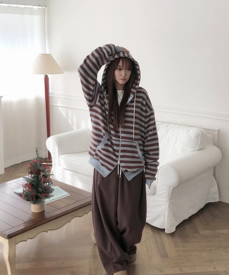 サイドスリットスナップボタンフリースワイドパンツ(5color) BROWN