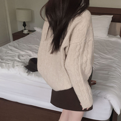 ケーブルウールVネックルーズニット(5color) OATMEAL