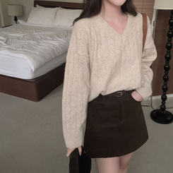 ケーブルウールVネックルーズニット(5color) OATMEAL