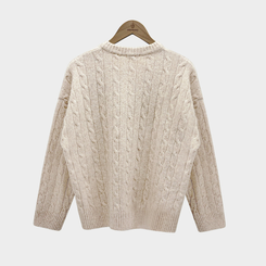 ケーブルウールVネックルーズニット(5color)