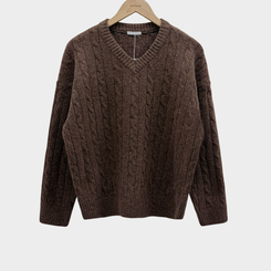 ケーブルウールVネックルーズニット(5color)