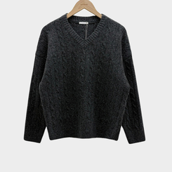 ケーブルウールVネックルーズニット(5color)