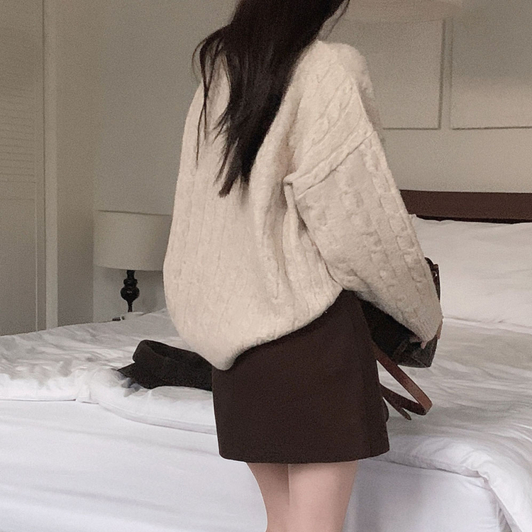 ケーブルウールVネックルーズニット(5color) OATMEAL