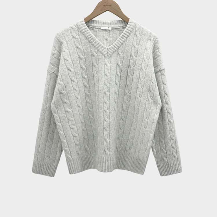 ケーブルウールVネックルーズニット(5color)