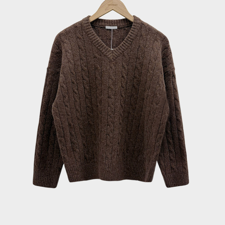 ケーブルウールVネックルーズニット(5color)