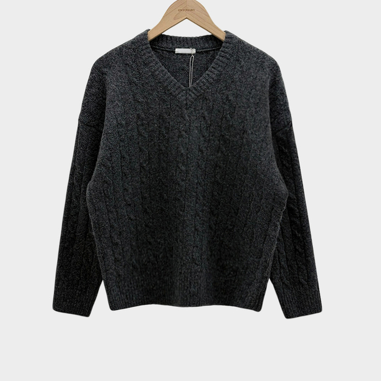 ケーブルウールVネックルーズニット(5color)