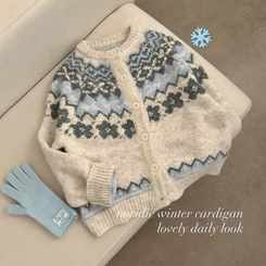 フラワーノルディックニットカーディガン