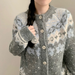 フラワーノルディックニットカーディガン GREY