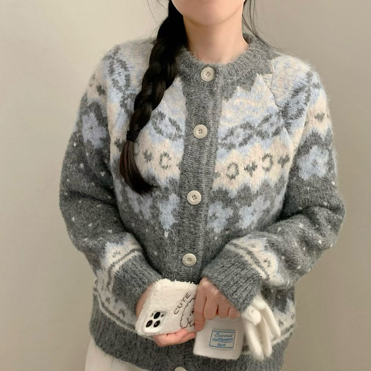フラワーノルディックニットカーディガン GREY