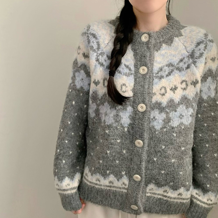 フラワーノルディックニットカーディガン GREY