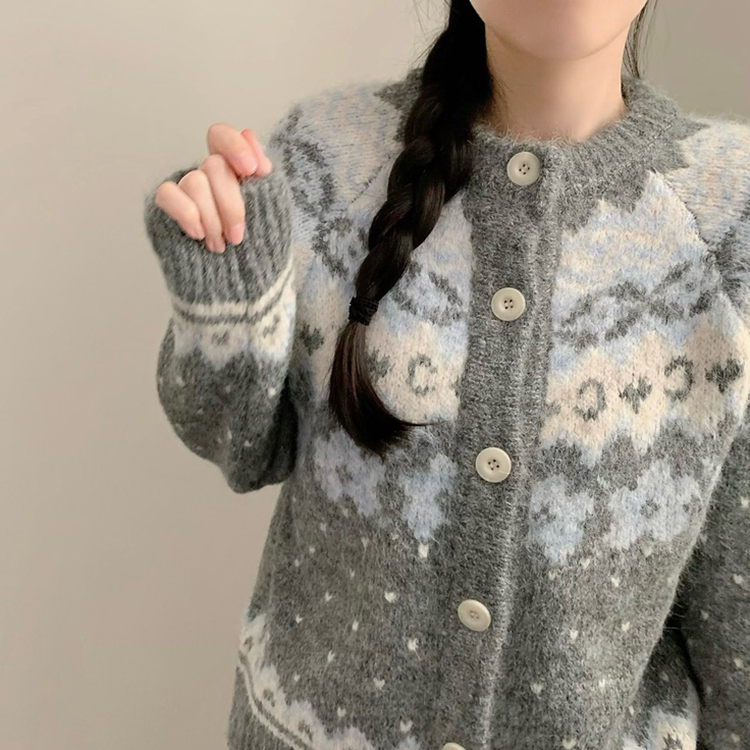 フラワーノルディックニットカーディガン GREY