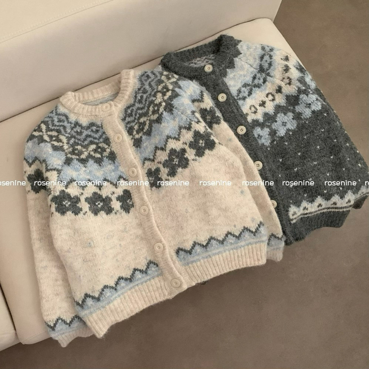 フラワーノルディックニットカーディガン