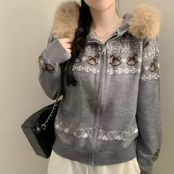 メリーゴーランドフードジップアップカーディガン GREY