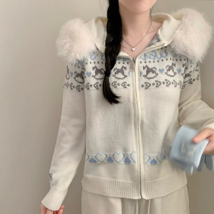 メリーゴーランドフードジップアップカーディガン WHITE