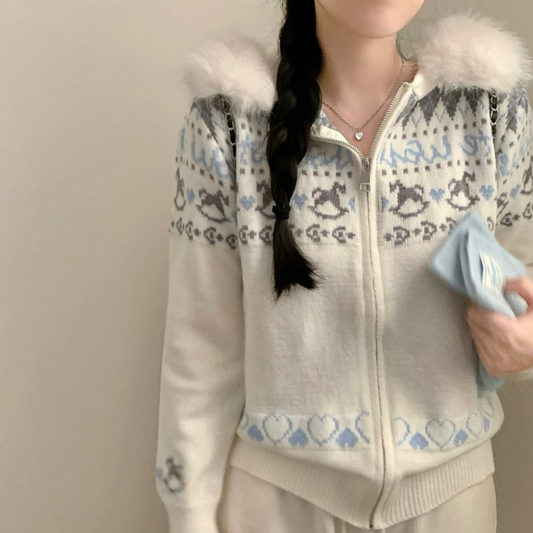 メリーゴーランドフードジップアップカーディガン WHITE