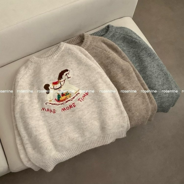 포니 긴팔 니트 패치 자수 유니콘 라운드넥 가을 가을옷 겨울 노르딕 겨울옷