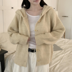 デイリーボタンフードジップアップカーディガン BEIGE