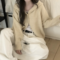 デイリーボタンフードジップアップカーディガン BEIGE