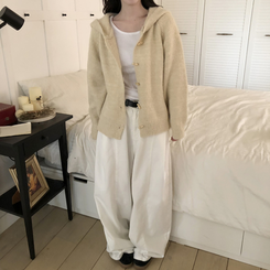 デイリーボタンフードジップアップカーディガン BEIGE