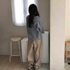 デイリーボタンフードジップアップカーディガン GREY