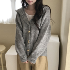 デイリーボタンフードジップアップカーディガン GREY