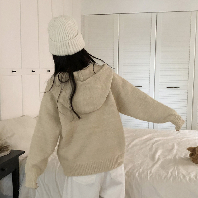 デイリーボタンフードジップアップカーディガン BEIGE