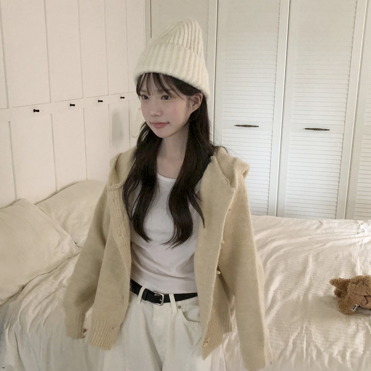 デイリーボタンフードジップアップカーディガン BEIGE