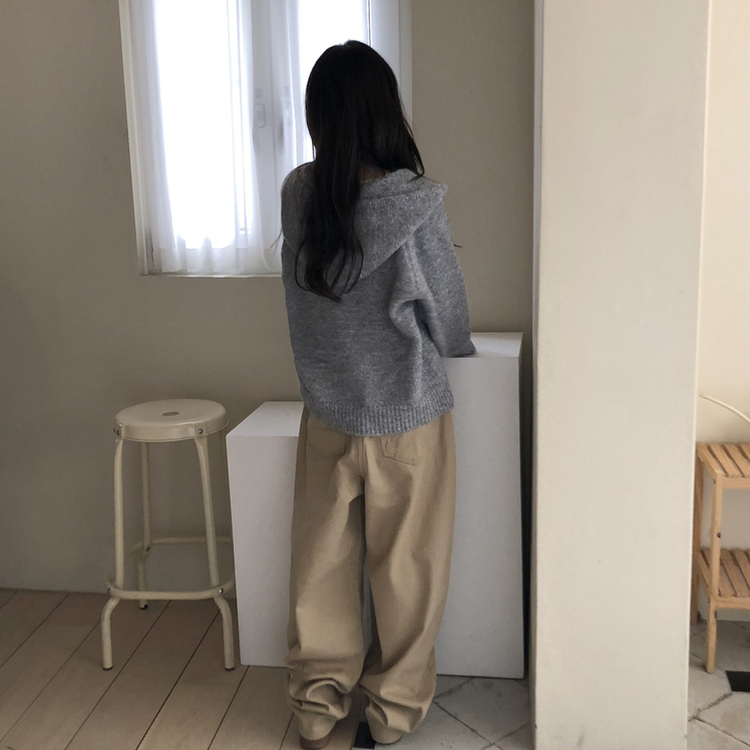 デイリーボタンフードジップアップカーディガン GREY