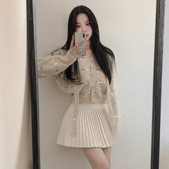 【SET マフラー付き】ニットカーディガン プリーツスカート IVORY