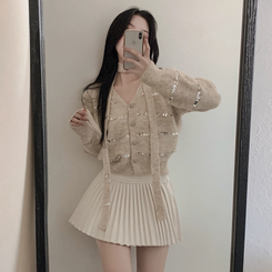【SET マフラー付き】ニットカーディガン プリーツスカート IVORY