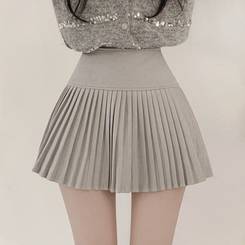 【SET マフラー付き】ニットカーディガン プリーツスカート GREY