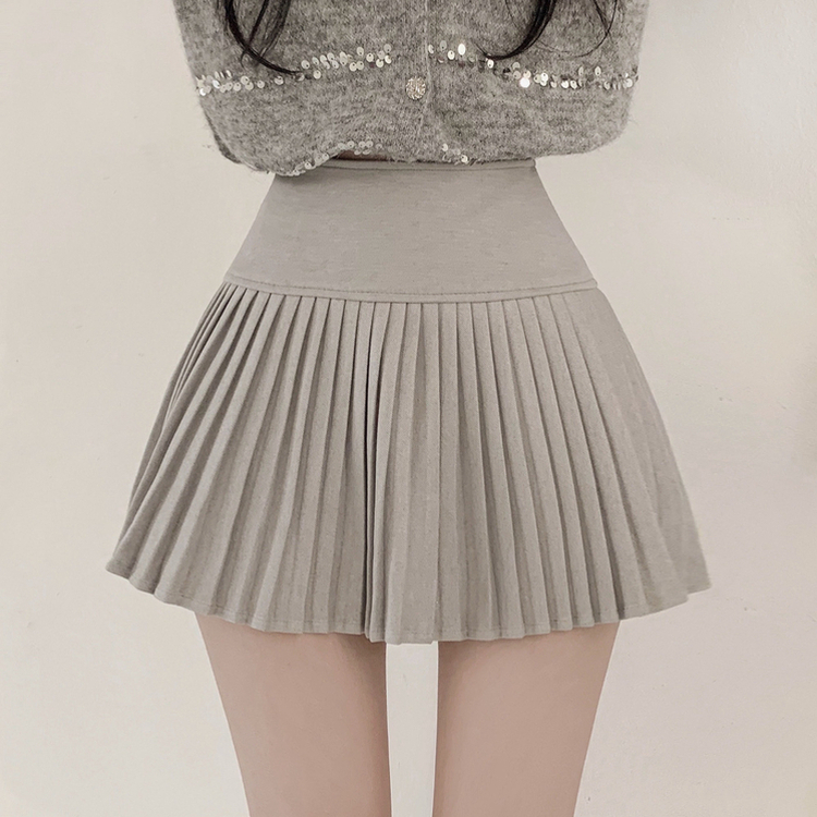 【SET マフラー付き】ニットカーディガン プリーツスカート GREY