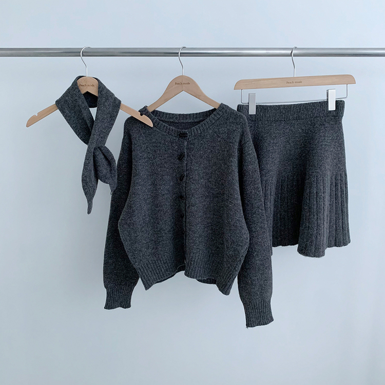 【SET マフラー付き】カーディガン プリーツニットスカート