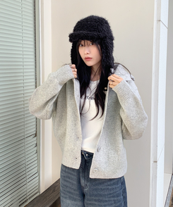 ハイネックフードカーディガン GREY