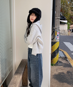 ハイネックフードカーディガン GREY