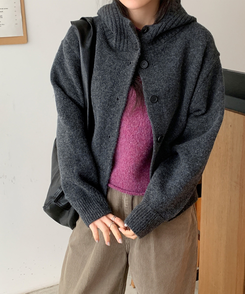 ハイネックフードカーディガン CHARCOAL