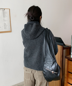 ハイネックフードカーディガン CHARCOAL