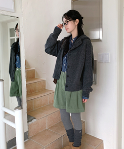 ハイネックフードカーディガン CHARCOAL