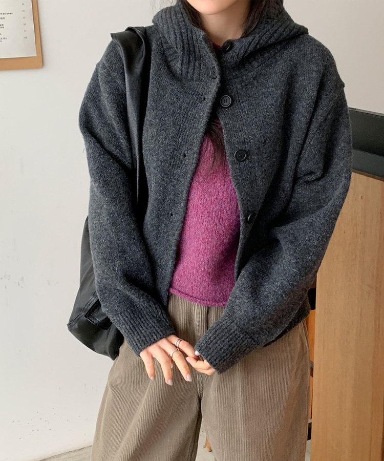 ハイネックフードカーディガン CHARCOAL