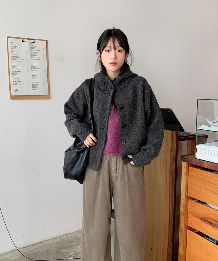 ハイネックフードカーディガン CHARCOAL