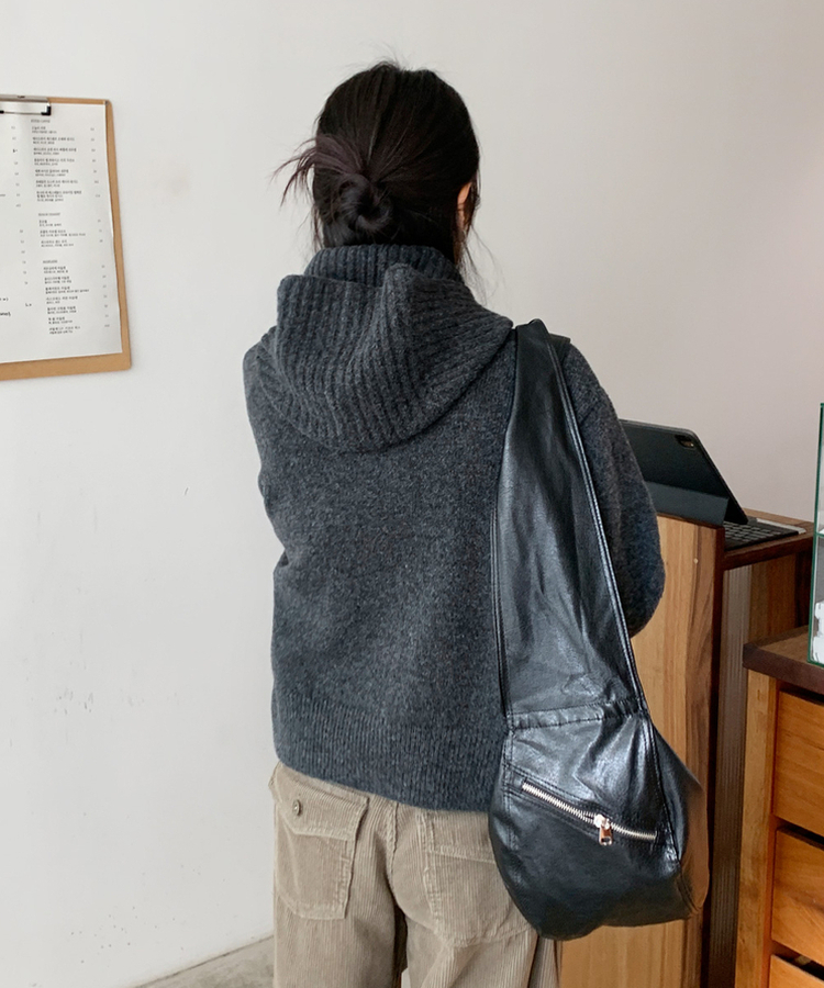 ハイネックフードカーディガン CHARCOAL