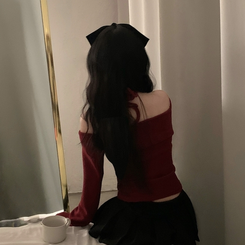 벨라 홀터넥 여리핏 셔링 긴팔티셔츠블라우스 와인