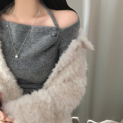 벨라 홀터넥 여리핏 셔링 긴팔티셔츠블라우스 그레이