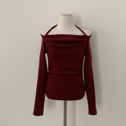 벨라 홀터넥 여리핏 셔링 긴팔티셔츠블라우스